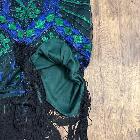 1920s Flapper Dress Full-Sequin Fringe Costume Party Unique Vintage Size Medium - Picture 9 of 13